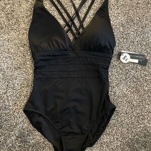 La Blanca Black One-Piece Swimsuit with Crisscross Straps